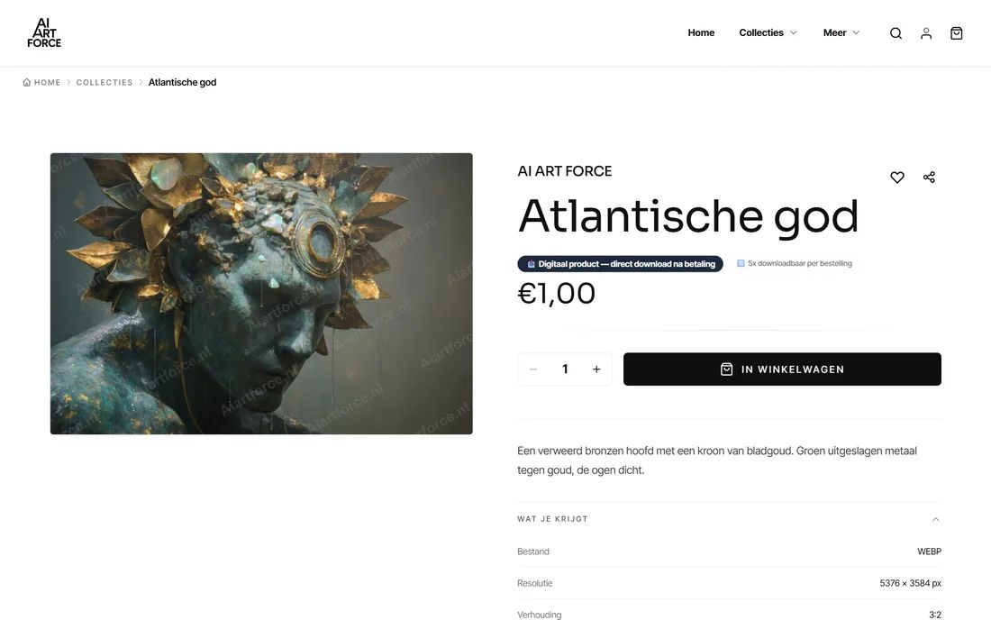 Productpagina van een digitale download met bestandsformaat en resolutie