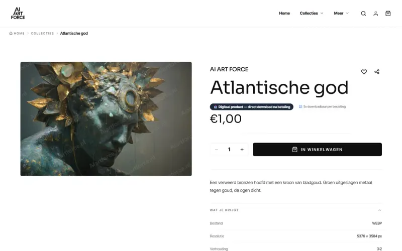 Productpagina van een digitale download met bestandsformaat en resolutie
