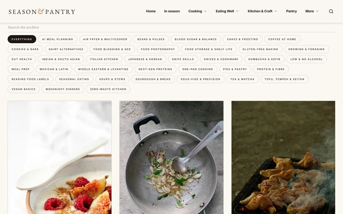 Het blogarchief van seasonandpantry.com met filters per onderwerp