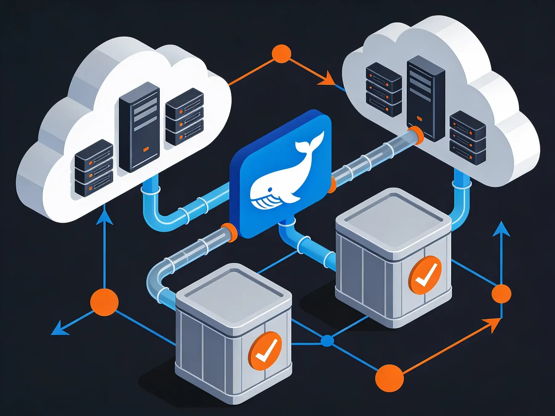 Illustration of cloud infrastructure and DevOps pipelines