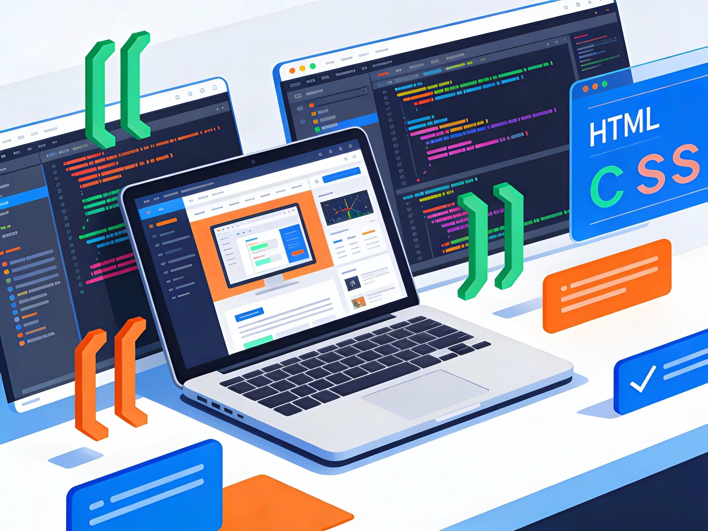 Illustration of web development tools and code