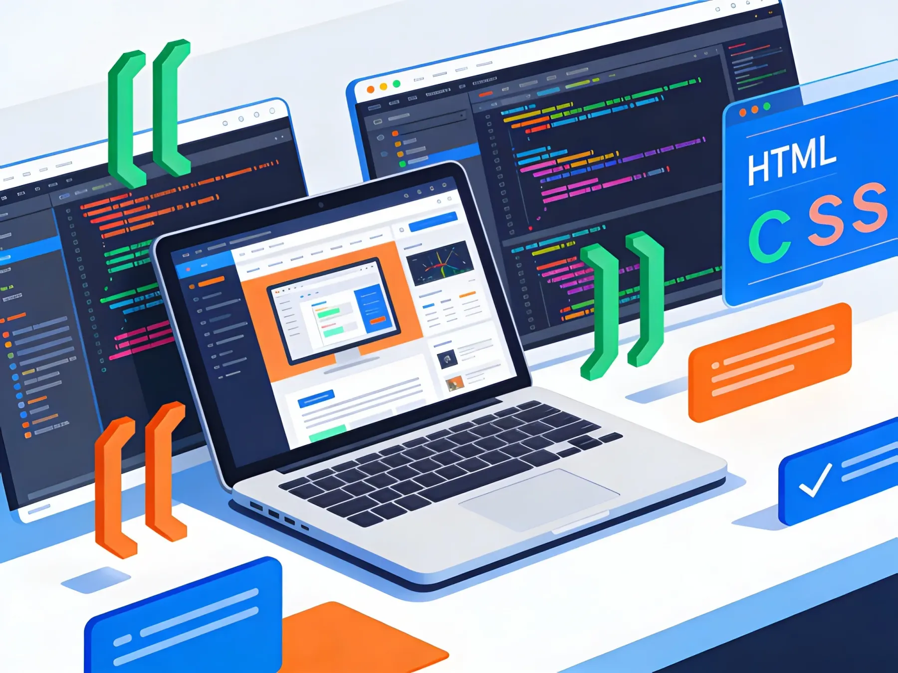Illustration of web development tools and code